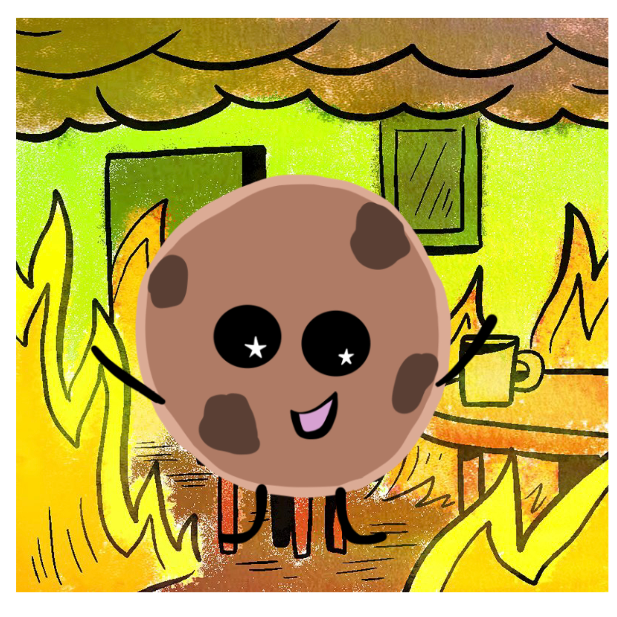 cartoon cookie in this is fine fire meme